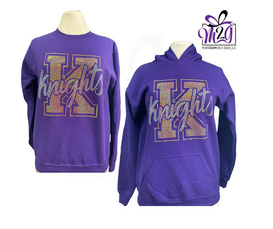 Knights Holographic Silver and Gold Sparkle Purple Sweatshirt or Hoodie