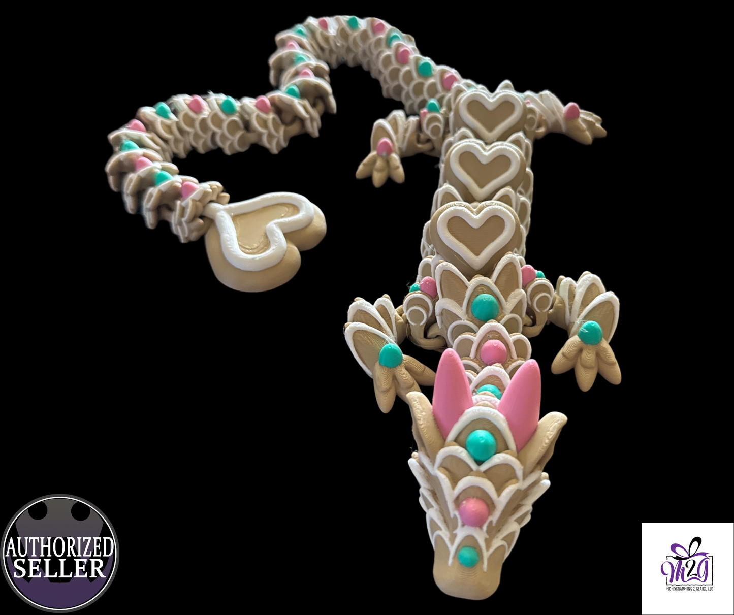 Cookie Heart Dragon, 3D Printed Articulated Fidget Toy , Birthday Gift, Valentine Gift, Christmas Gift, Dragon Lovers,