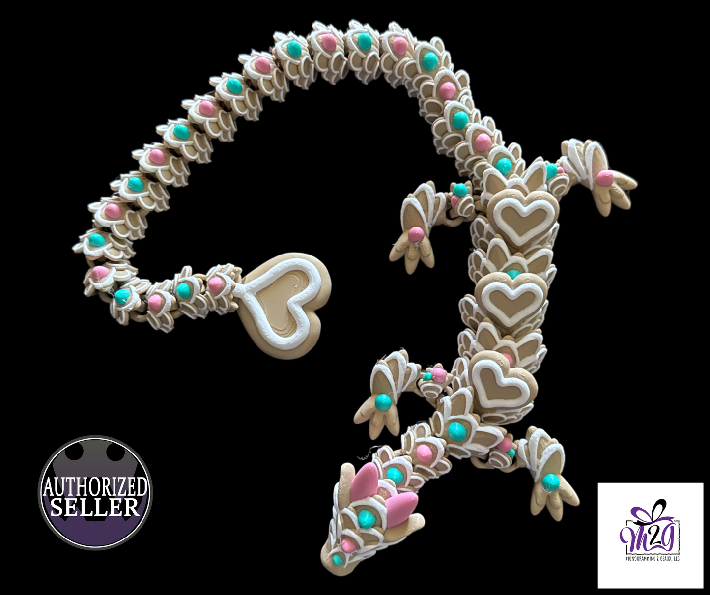 Cookie Heart Dragon, 3D Printed Articulated Fidget Toy , Birthday Gift, Valentine Gift, Christmas Gift, Dragon Lovers,