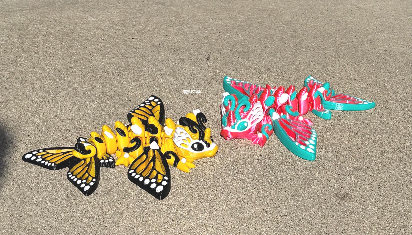 Tiny Articulated Butterfly Dragon, Fidget Toy, 3D Printed